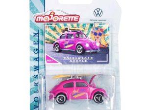 AUTO VOLKSWAGEN ESCARABAJO ROSA CON TABLA DE SURF 10x5x15