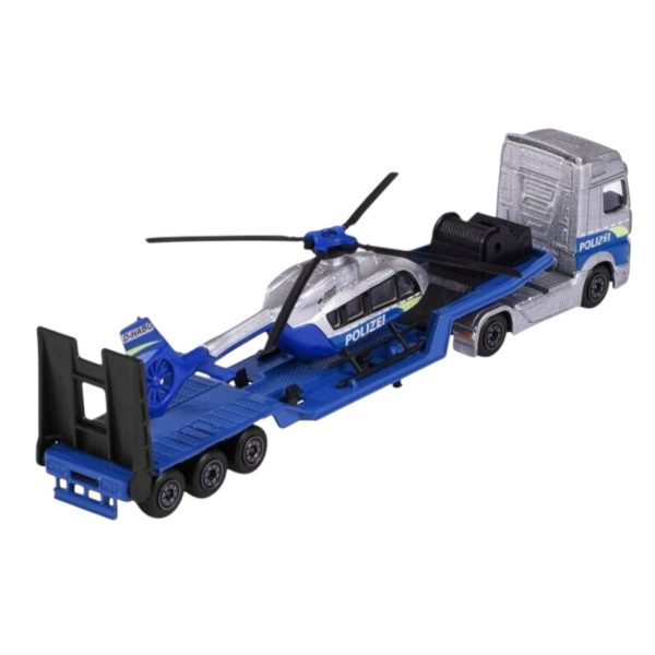 CAMION MERCEDES-BENZ ACTROS CAMA BAJA CON HELICOPTERO POLICIAL 24x4x15 CM - Imagen 3