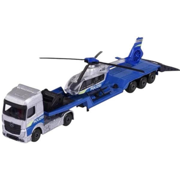 CAMION MERCEDES-BENZ ACTROS CAMA BAJA CON HELICOPTERO POLICIAL 24x4x15 CM - Imagen 2