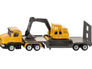 CAMION CON CAMA BAJA Y EXCAVADORA AMARILLA 158x36x52MM