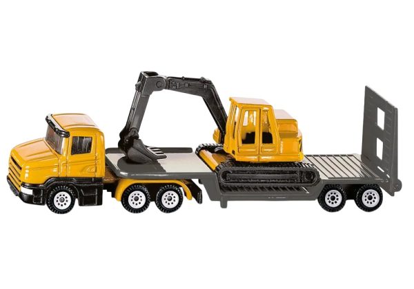 CAMION CON CAMA BAJA Y EXCAVADORA AMARILLA 158x36x52MM