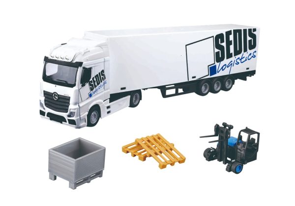 CAMION MERCEDES-BENZ ACTROS 4x2 CON SEMIRREMOLQUE-GRUA HORQUILLA-ACCESORIOS 1:43