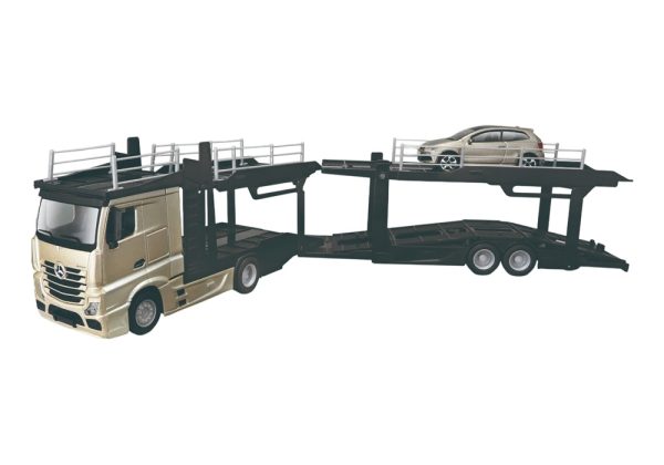 CAMION MERCEDES-BENZ ACTROS 4x2 TRANSPORTE AUTOMOVILES CON VOLKSWAGEN POLO GTI MK5 1:43
