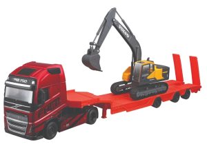 CAMION VOLVO FH16 GLOBETROTTER 750 XXL CAMA BAJA CON EXCAVADORA VOLVO EC220E 1:43