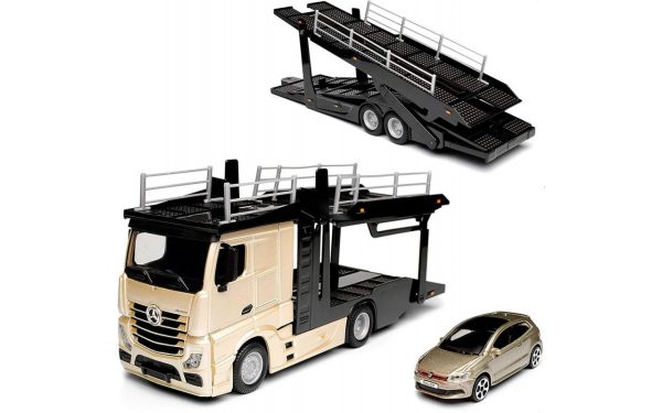 CAMION MERCEDES-BENZ ACTROS 4x2 TRANSPORTE AUTOMOVILES CON VOLKSWAGEN POLO GTI MK5 1:43 - Imagen 2
