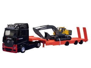 CAMION MERCEDES-BENZ ACTROS 4x2 GIGASPACE YOKOHAMA CAMA BAJA CON VOLVO EC220E 1:43