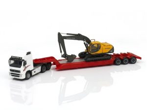 CAMION VOLVO FH12 6x4 CAMA BAJA CON EXCAVADORA VOLVO EC210 1:87