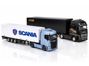 PACK DUO CAMIONES ESCALA 1:43 BBURAGO – SCANIA 770S & VOLVO FH16 GLOBETROTTER XXL